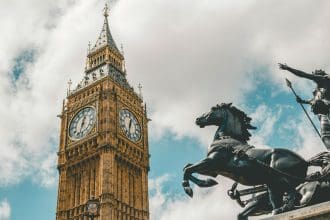 Big Ben and Statue Against London Sky