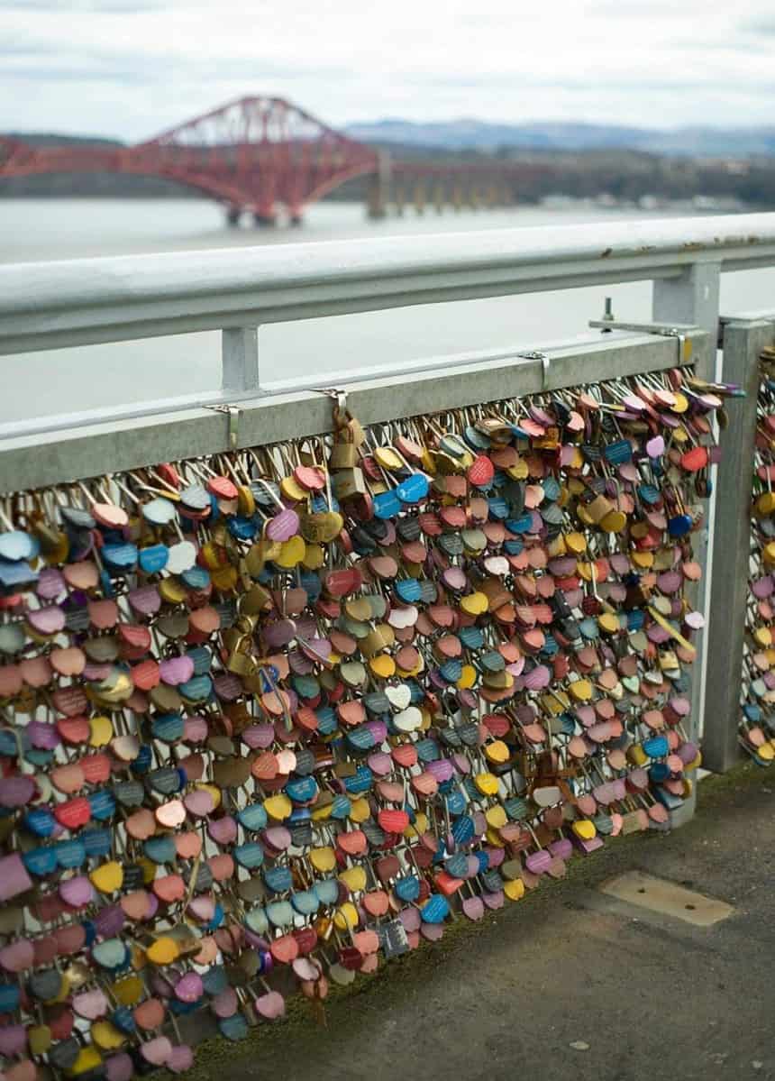 padlocks tied by couples in love