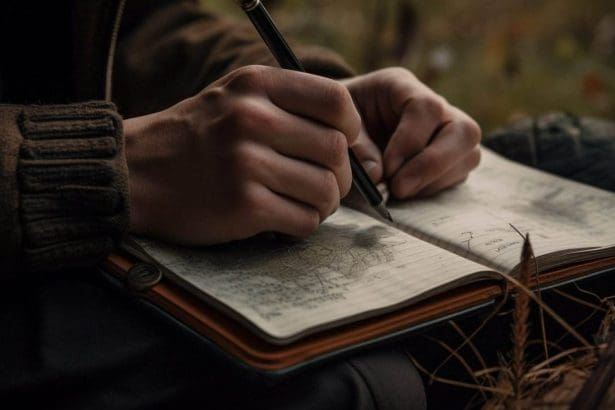 handwriting book page surrounded by nature generated by ai scaled
