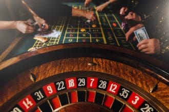 casino theme unrecognisable gamblers play casino money