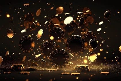 realistic casino background with flying chips golden coins dice ai